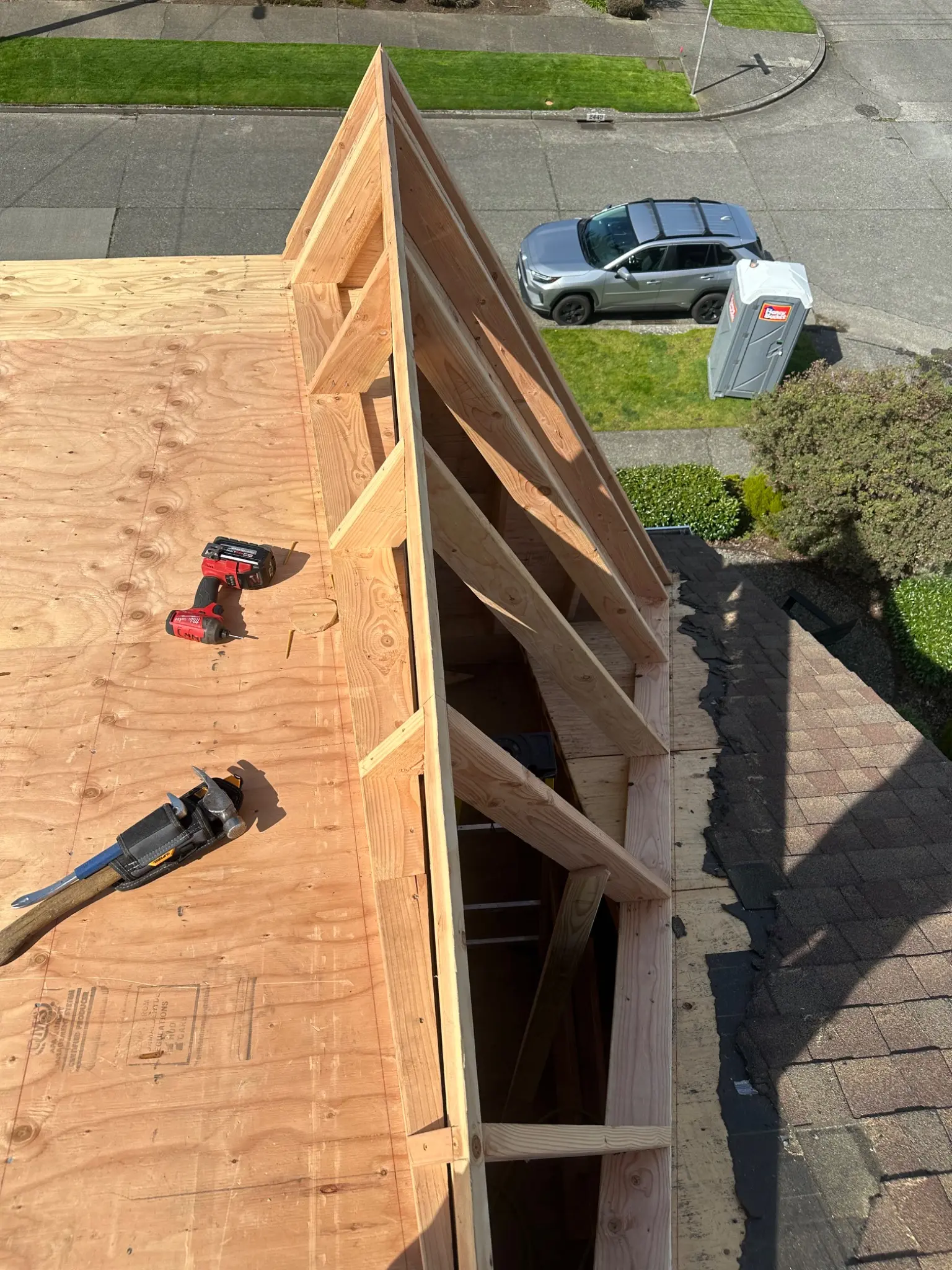 Dormer and upper floor framing in progress