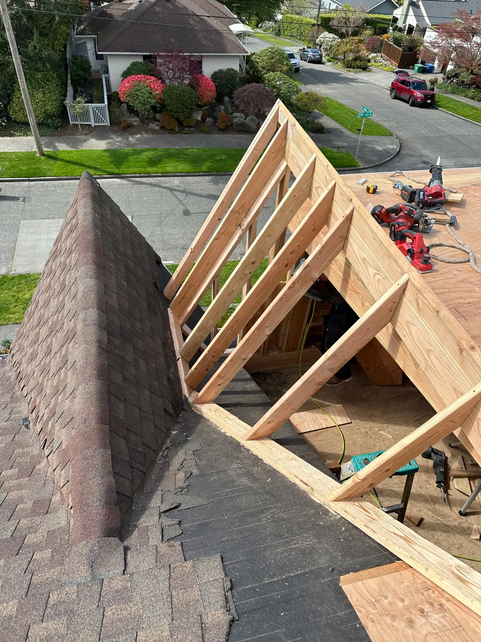 Framing the new upper floor and dormer