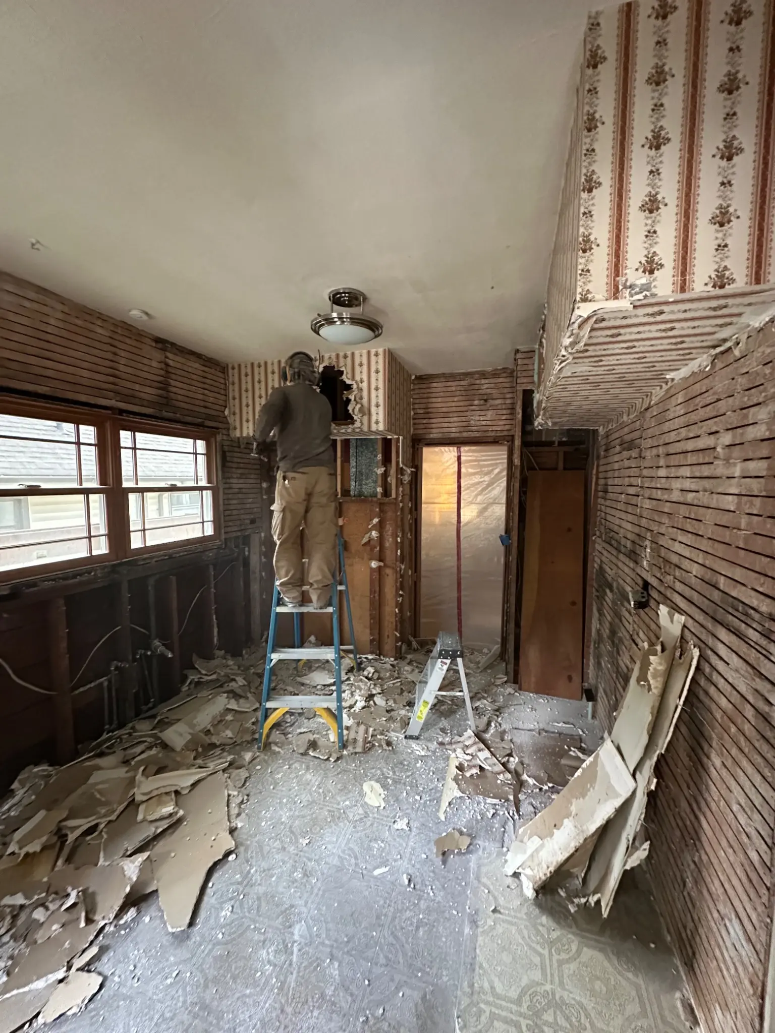 Kitchen demolition exposing the original lath