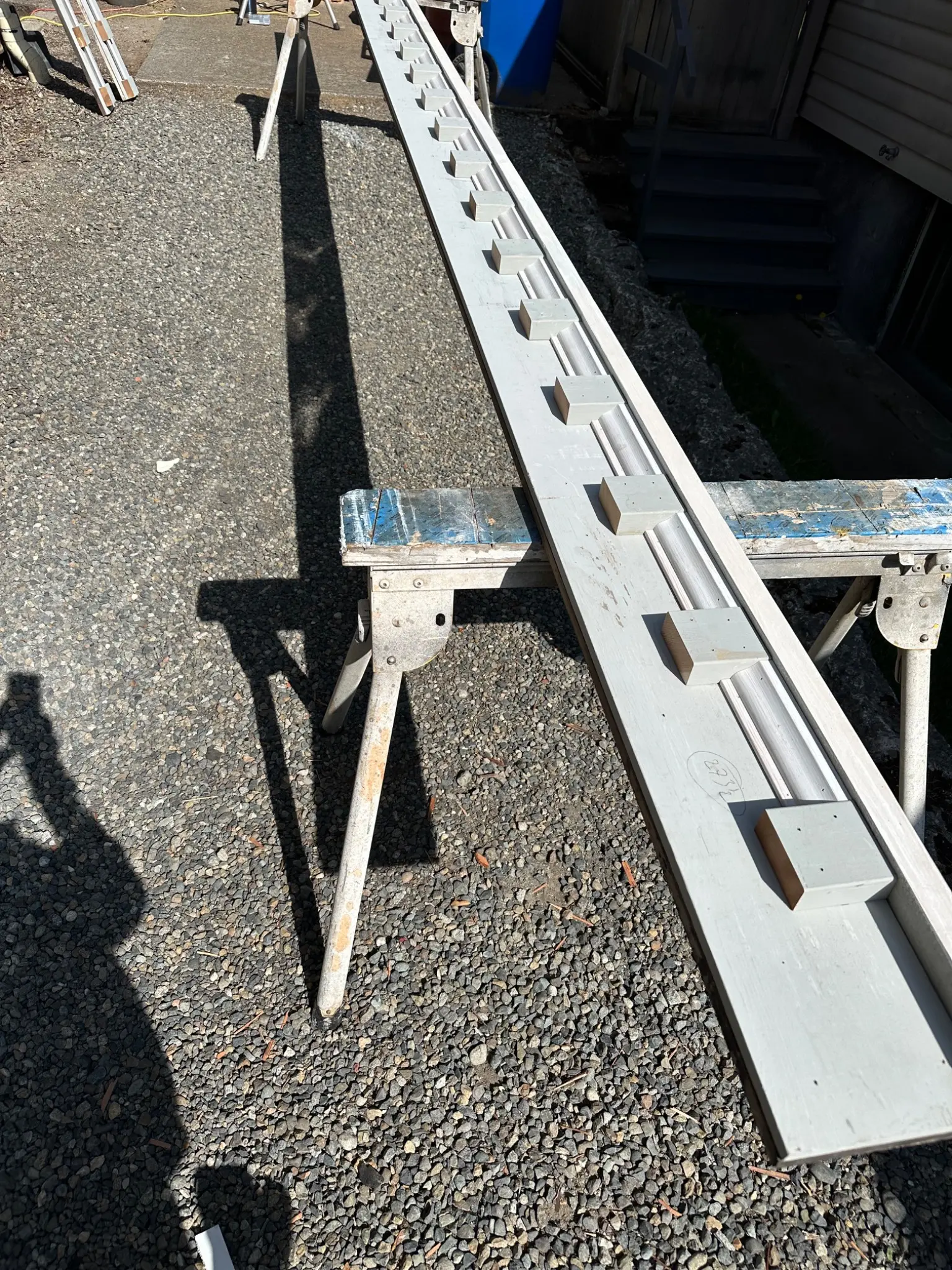 Custom exterior trim details being assembled on site