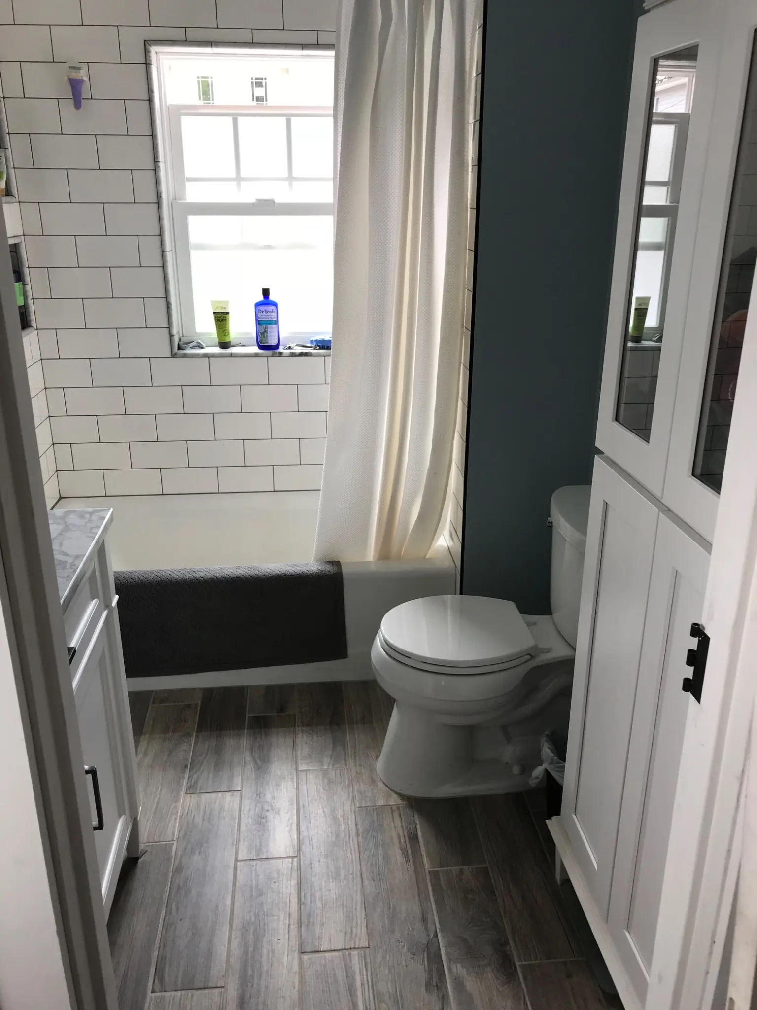 Completed bathroom cabinetry and finishes