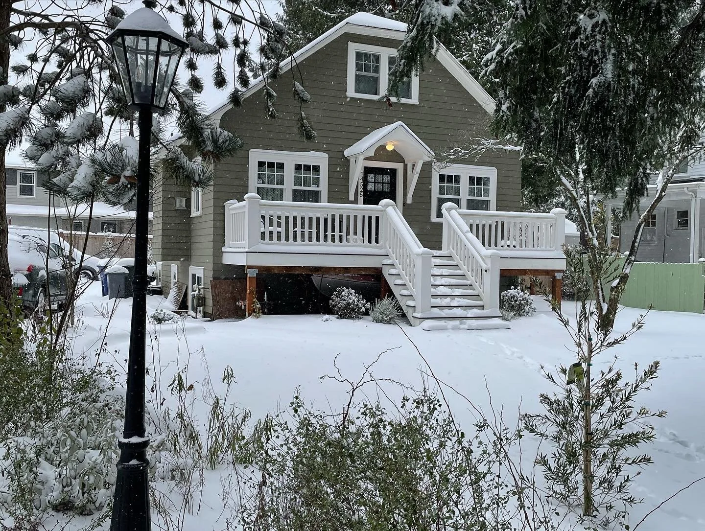 Completed cottage exterior in winter