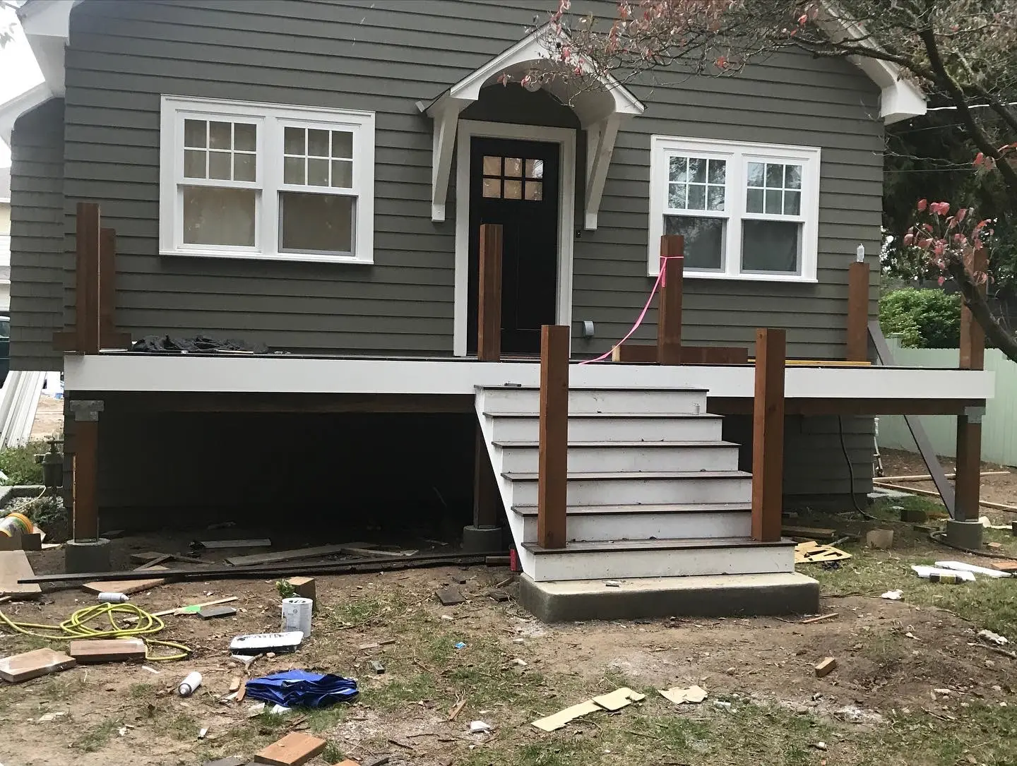 New front porch and stairs under construction