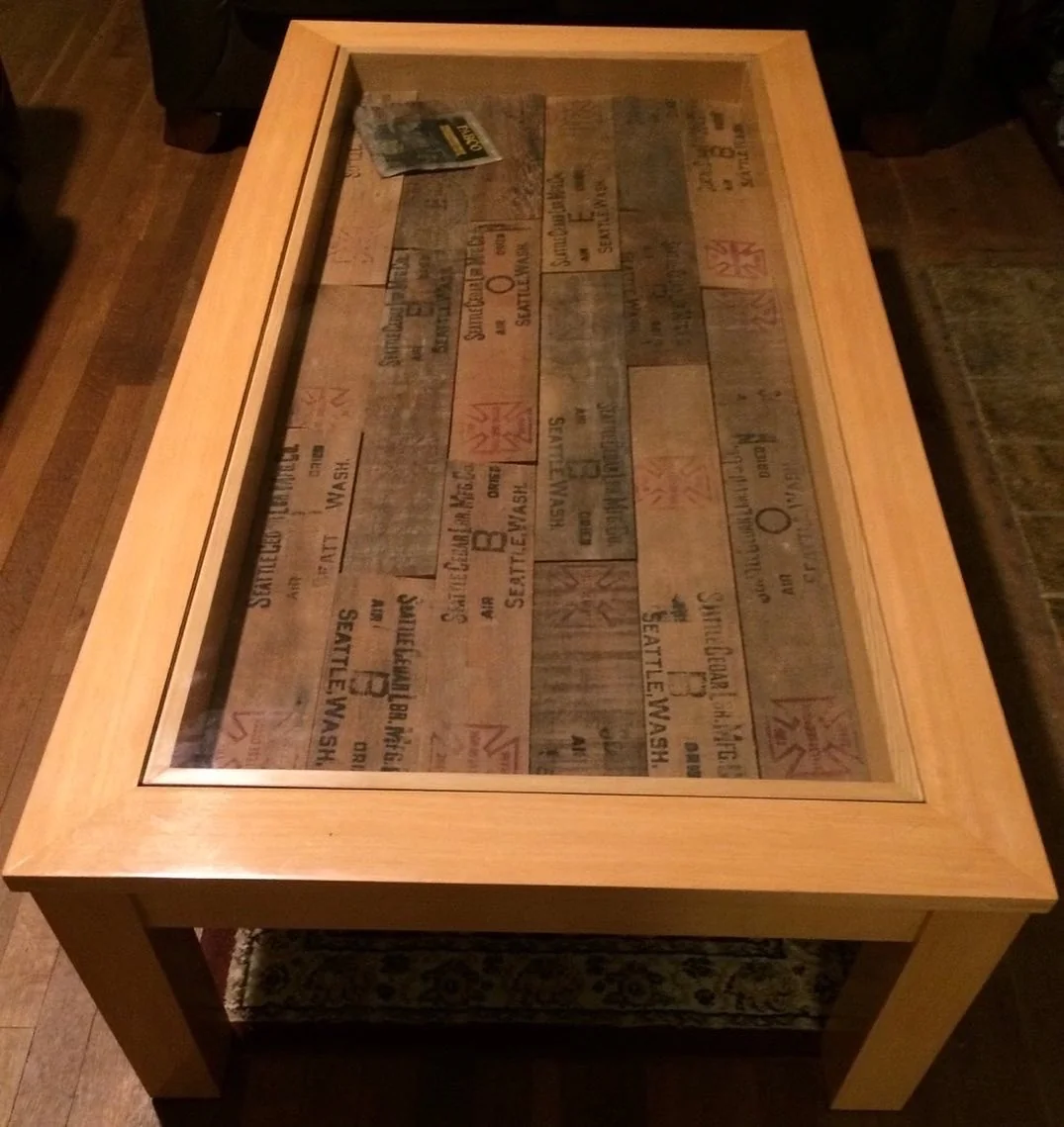 Coffee table made from reclaimed Seattle lumber