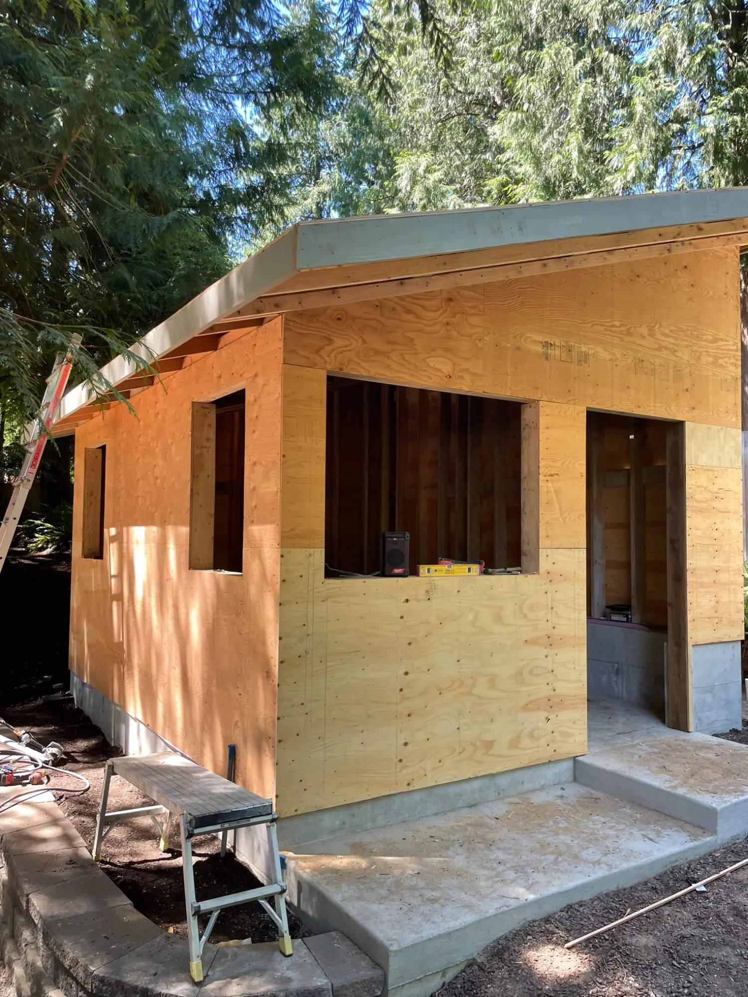 Studio framing and sheathing underway